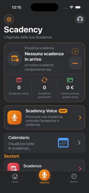 Schermata di Scadency: l'agenda delle scadenze